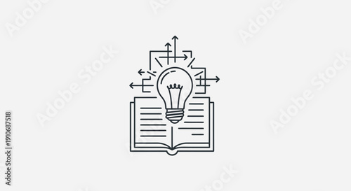 Open book with glowing light bulb symbolizing new ideas and knowledge.