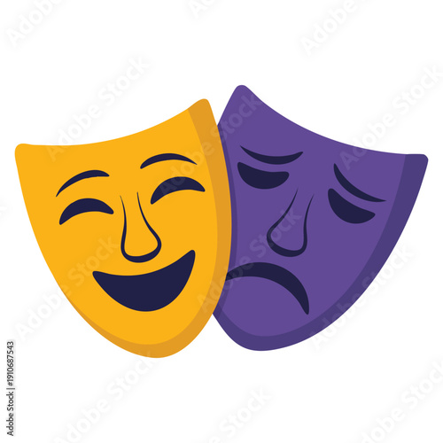 Vector illustration of theater masks comic and tragic icons representing happy and unhappy traditional theater symbols funny and sad performance themes