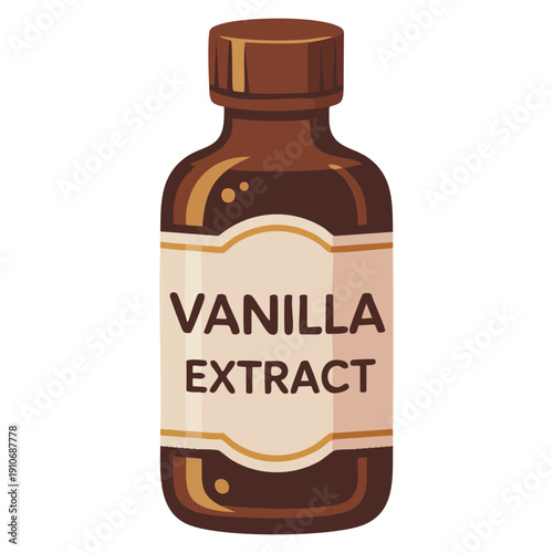 Vector illustration of vanilla extract bottle isolated suitable for culinary baking food ingredient packaging and recipe related artwork