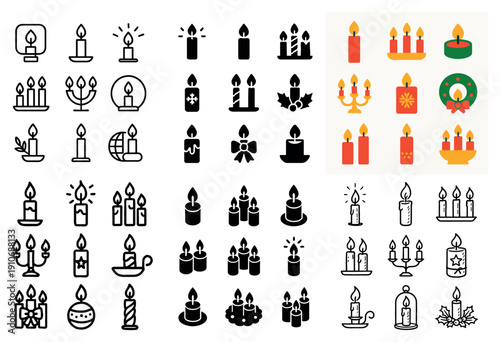 Candle icons collection: festive and decorative