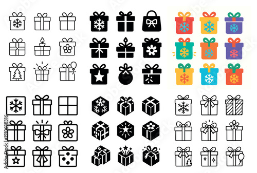 Festive gift box icon collection