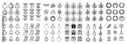 Festive christmas ornaments and decorations