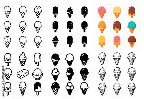 Ice cream icon set: variety of cone designs