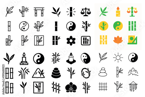 Zen symbols and bamboo vector set