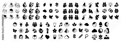 Diverse minimalist black icons set