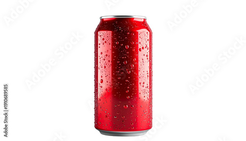Red soda can isolated on transparent background, high-quality PNG showing aluminum beverage can, perfect for soft drink branding, refreshment ads, and packaging designs.
