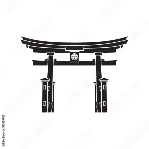 Black and white illustration of a traditional japanese torii gate