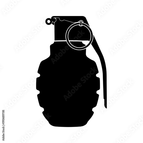 Black silhouette of a vintage hand grenade on a white background