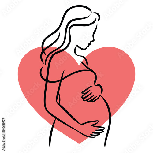 Vector line art of pregnant woman and heart symbol perfect for maternity pregnancy health care motherhood love awareness and gentle emotional themed artwork