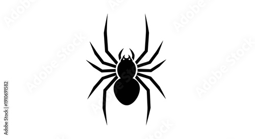 A simple black silhouette of a spider with eight legs, viewed from above, against a plain white background.