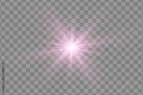 Small pink star with soft and sharp rays on a light background. Minimalistic bright star illustration without extra highlights.