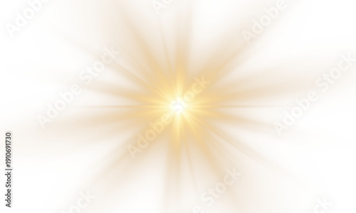 Cuadro en lienzo Bright golden sunburst with soft and sharp rays, glowing light effect isolated on transparent PNG background