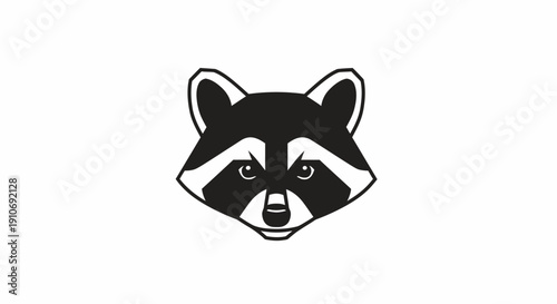 A stylized black and white illustration of a raccoon's head with distinct facial markings, depicted in a simple graphic style.
