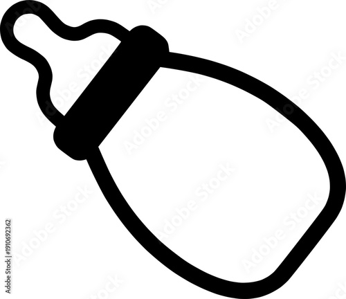 Baby bottle for infant feeding with milk measurement markings for newborn care and healthy nourishment – Black and White Vector Illustration