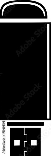USB flash drive icon for digital data storage and portable computer technology connection – Black and White Vector Illustration
