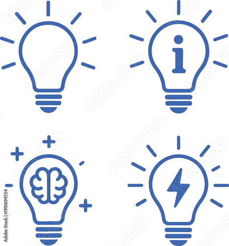 Light bulb icon set showing idea and inspiration concepts transparent