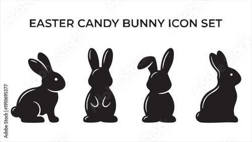 Easter candy bunny icon set, hand drawn chocolate rabbit silhouette collection, traditional holiday sweets
