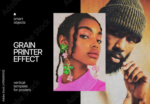Grain Printer Poster Photo Effect Mockup