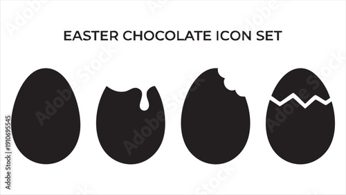 Easter chocolate icon set featuring various egg shapes including whole bitten and cracked silhouettes