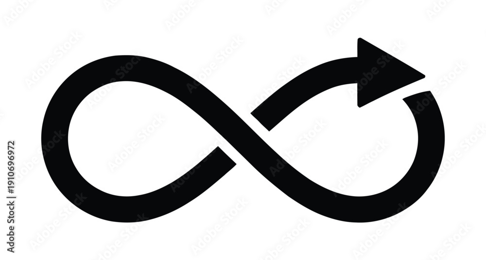 Foto Infinity symbol with arrow integrated into right loop representing endless cycle