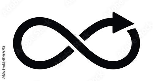 Infinity symbol with arrow integrated into right loop representing endless cycles continuous motion and progress concept