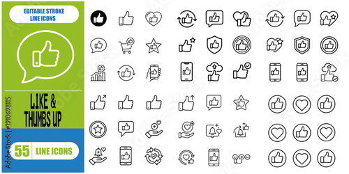Like icon set. Containing thumbs up, favorite, liked, favorable, positive, appreciation, affirmative, validation and more. Solid vector icons collection.
