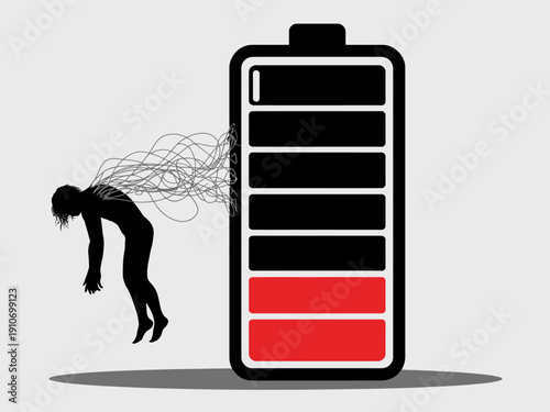 Illustration of a person drained next to a low battery symbol.