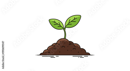 Small green seedling growing from brown soil.