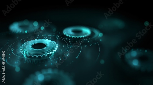 business illustration featuring artificial intelligence automation, glowing data code and mechanical digital gears, representing agentic AI technology and intelligent system innovation agentic, 