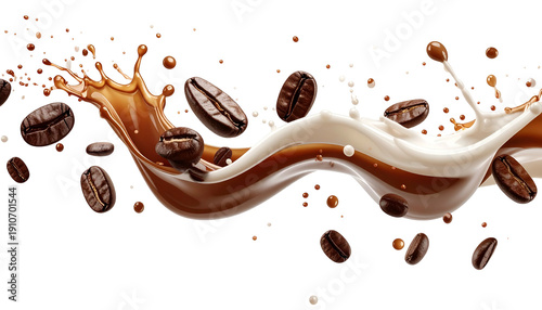 Wallpaper Mural Dynamic coffee splash with roasted beans, dark background Torontodigital.ca