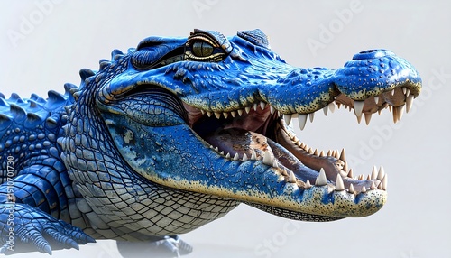 Blue Caiman with Open Mouth Close-Up Portrait.