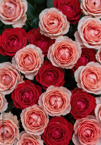 A beautiful floral montage featuring various stages and colors of garden roses, creating an elegant and romantic background texture ,macro ,celebration ,decoration