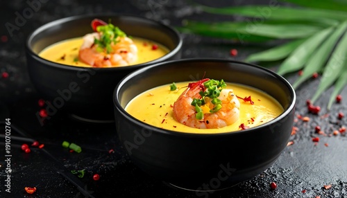 Exquisite Shrimp Bisque - A Culinary Delight in Two Bowls.