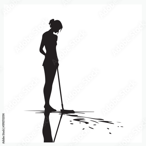 silhouette of a woman with a mop