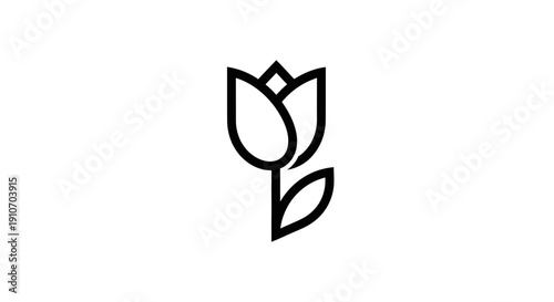 Simple Black Tulip Line Art Illustration.