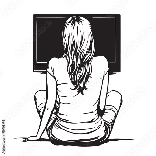vector illustration of a woman watching television