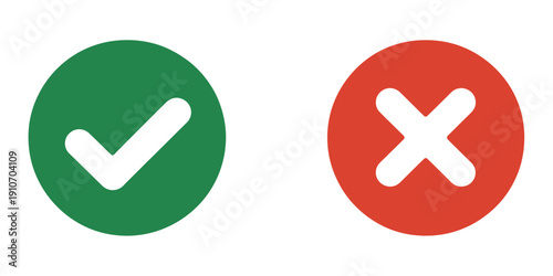 Check mark and cross mark icon buttons showing green tick for yes and red cross for no on white background