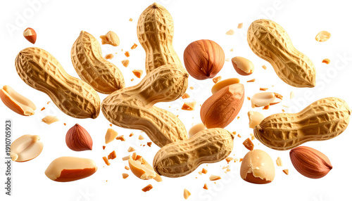 Wallpaper Mural Realistic shot of shelled and unshelled groundnuts and shelled hazelnuts, with a black background Torontodigital.ca