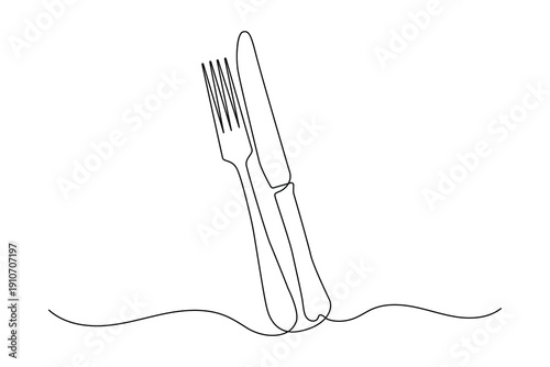 Abstract cutlery symbol continuous one line illustration