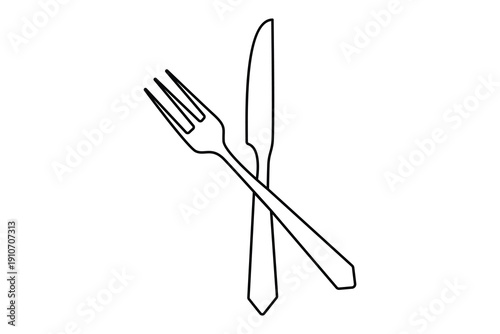 Kitchen cutlery one line art knife and fork outline vector