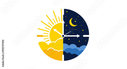 Day and Night Clock Face Illustration.