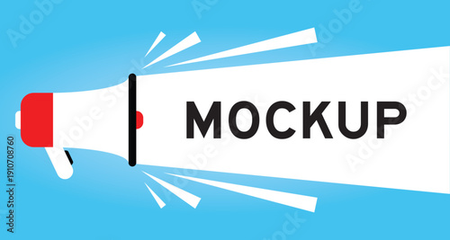 Color megaphone icon with word mockup in white banner on blue background