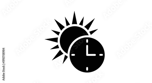 Clock and Sun Symbol Simple Design.