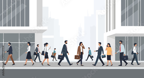 Diverse Crowd of Business People Walking in City.