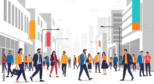 Diverse Crowd of People Walking on a City Street.