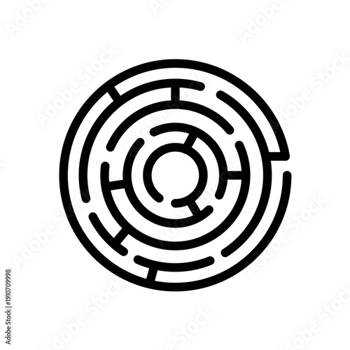 Round labyrinth maze, line vector icon