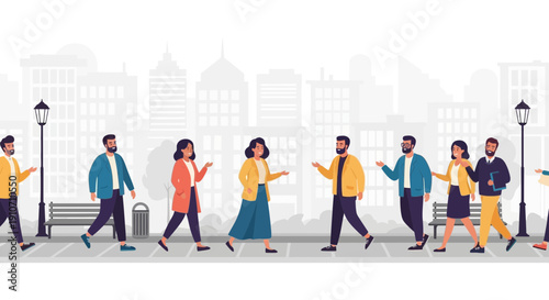 Diverse Group of People Walking in a City Street.