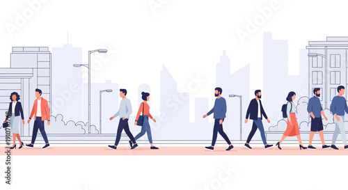 Diverse Group of People Walking on City Street.