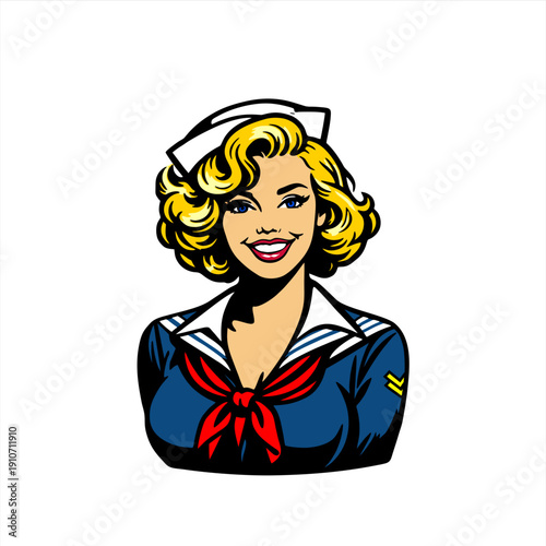 simple illustration of pinup blonde girl sailor navy marine  portrait