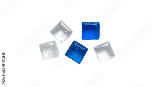 Wallpaper Mural Five transparent square gel cubes, some blue and some clear, isolated on black Torontodigital.ca